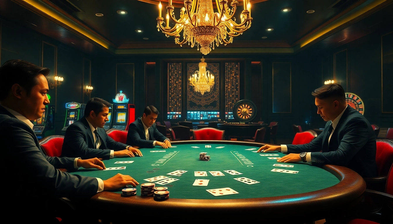 Experience thrilling gameplay at https://mm88k.media/ with professional gamblers at a luxurious poker table.