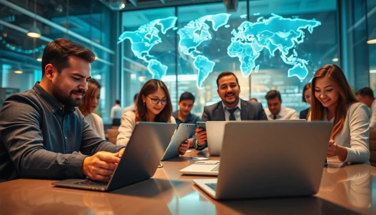 快连下载 - A modern workspace illustrating secure high-speed connections and user engagement.