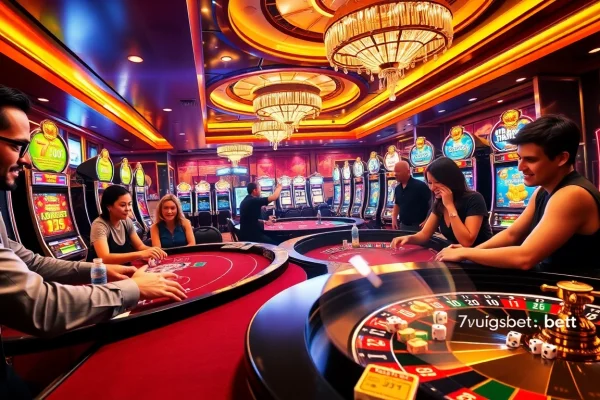 Experience thrilling gameplay at 7upbet's vibrant casino floor with dynamic poker tables and colorful chips.
