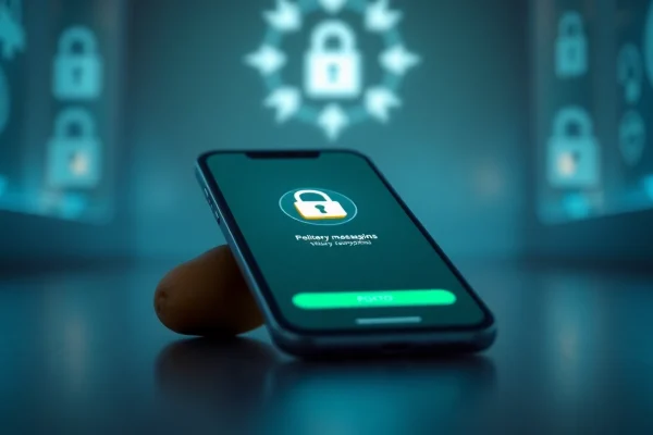 Potato secure messaging app interface emphasizing encryption and privacy features on a smartphone display.