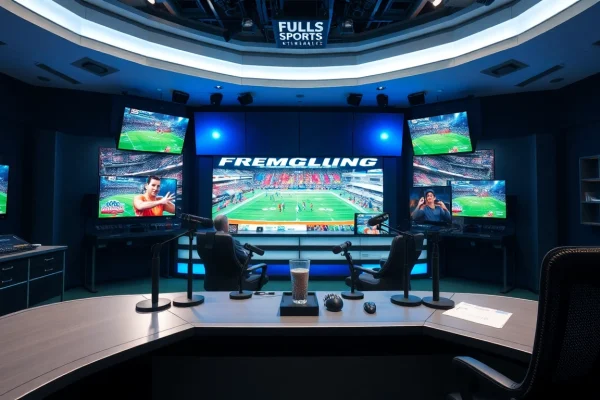 Engaging sports broadcasting studio with advanced technology broadcasting live sports.