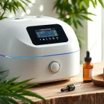 图像说明：在养生场景中展示结合CBD油与自然元素的最佳空化机。