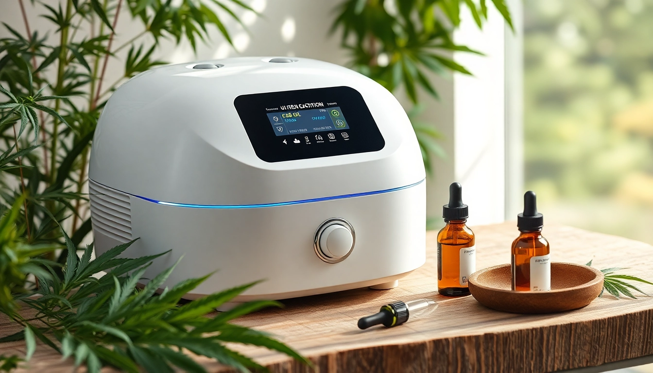 图像说明：在养生场景中展示结合CBD油与自然元素的最佳空化机。