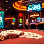 Experience the excitement of gambling at Jun88 with vibrant casino visuals.