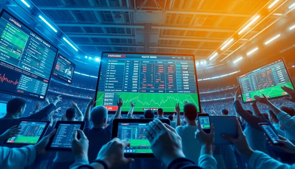 Real-time tỷ lệ kèo displayed on a modern betting platform with excited users.