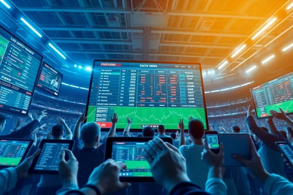 Real-time tỷ lệ kèo displayed on a modern betting platform with excited users.