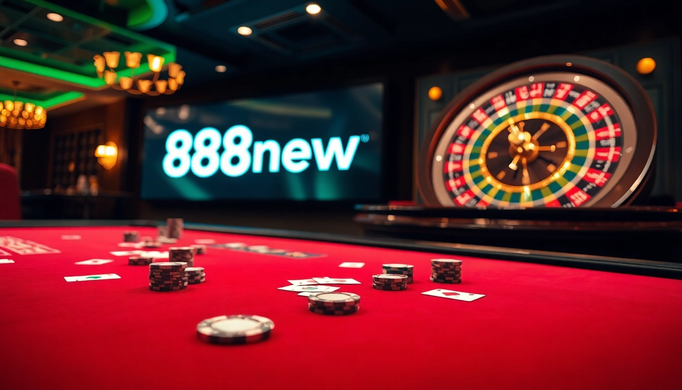 Experience thrilling gameplay at 888new with poker chips and a roulette wheel in action.